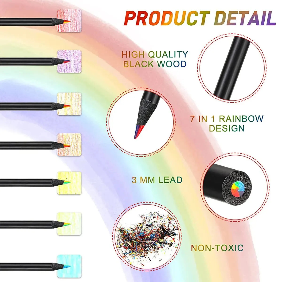 10Pcs/Set Rainbow Pencil Colorful Pencils Wood Colorful Black Wood Painting Supplies Christmas Halloween Gift Black Rainbow Pen