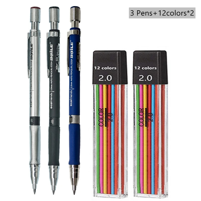 Mechanical Pencil Set 2mm Carpenter Drafting HB Pencil Pen 2.0 mm For Drawing Writing Sketching Kawaii School Automatic Supplies