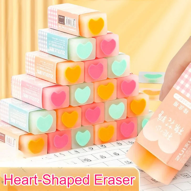 6/12/24/30Pcs Erasers Cute Kawaii Cotton Candy Colorful Heart Filled Erasers Erase in Lines Student Stationery School Supplies.