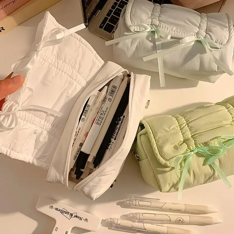 1pcs Creative Korea Style Bow Pencil Case Large Capacity Multi-layer Storage Drawstring Pencil Bags Office Supplies Storage Bag