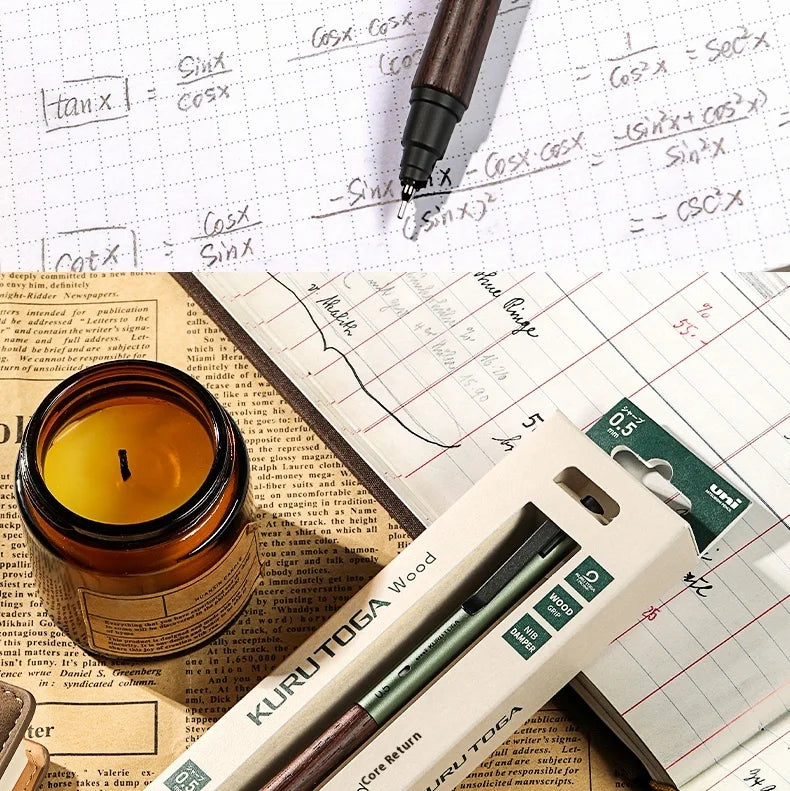 Uni Kuru Toga Metal Mechanical Pencil,M5-KW/KH Metal&Wood Barrel Premium 0.5mm Automatic Rotation Engine For Writing,DraftingPen