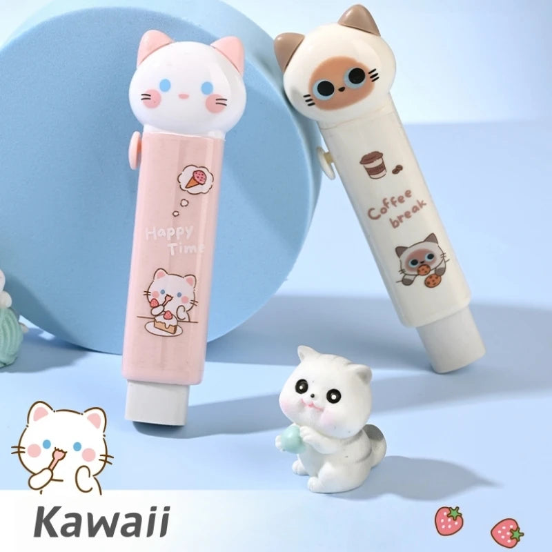 1/4pcs Cartoon Cat Town Eraser Mini Kitty Push Type Rubber Erasers for Pencil Cleaning Stationery School Student A3156