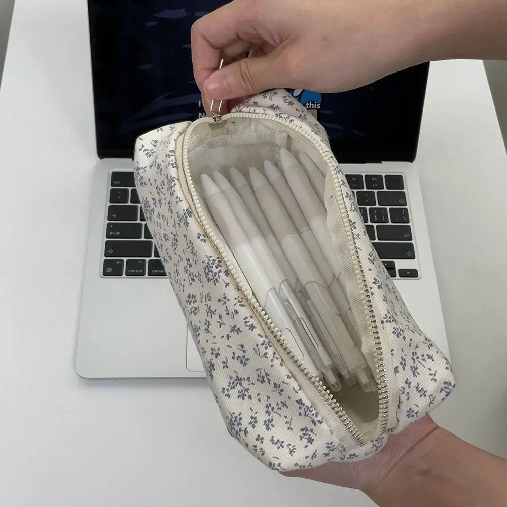 Small Fresh Floral Pen Bag Large Capacity Pencil Case Multifunctional Stationery Storage Bag Student School Organizer Supplies