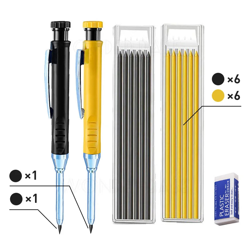5 Colors 40mm Long Head Carpenter Mechanical Pencil Deep Hole Marker Pencil for Woodworking Construction Home Improvement