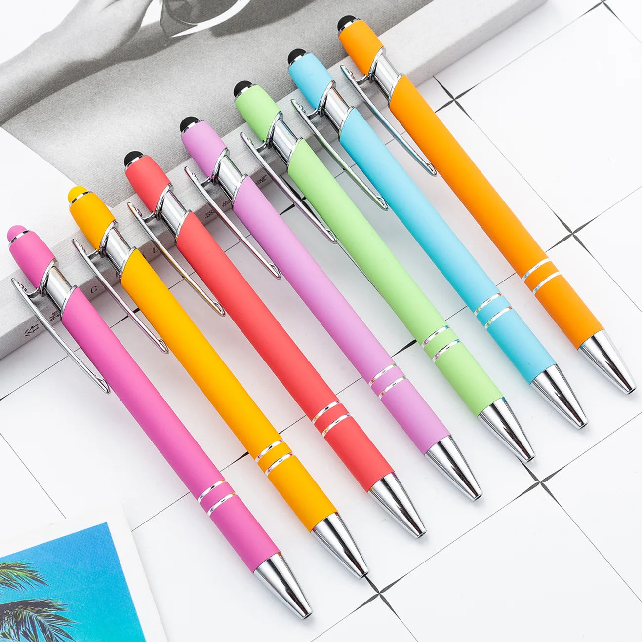 50pcs Light Metal Ballpoint Pen Touch Screen Pen Office School Advertising Pen Custom Logo Text Engraving Laser Engraving