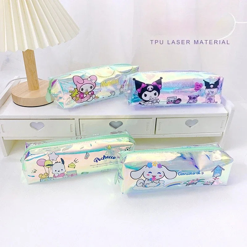 Sanrio Hello Kitty Pen Bag Cartoon Kuromi Student Stationery Laser Pencil  TPU Multifunctional Waterproof Stationery Storage Bag