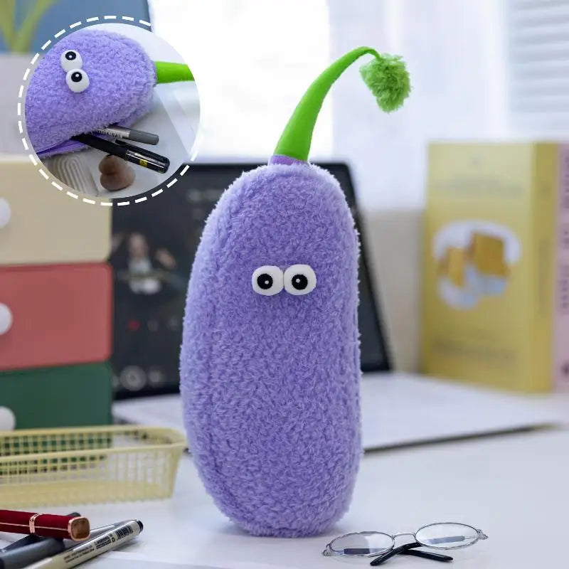 Cute Cartoon Plush Vegetable Fruit Pencil Case Cute Banana Broccoli Garlic Plush Multifunctional Large Capacity Stationery Bag