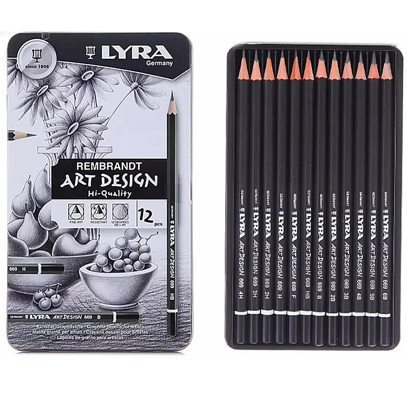 12pcs LYRA Iron Box Sketch Drawing Pencil Set  Artist Pencils Various Graphite Models School Items School Supplies H - 6B