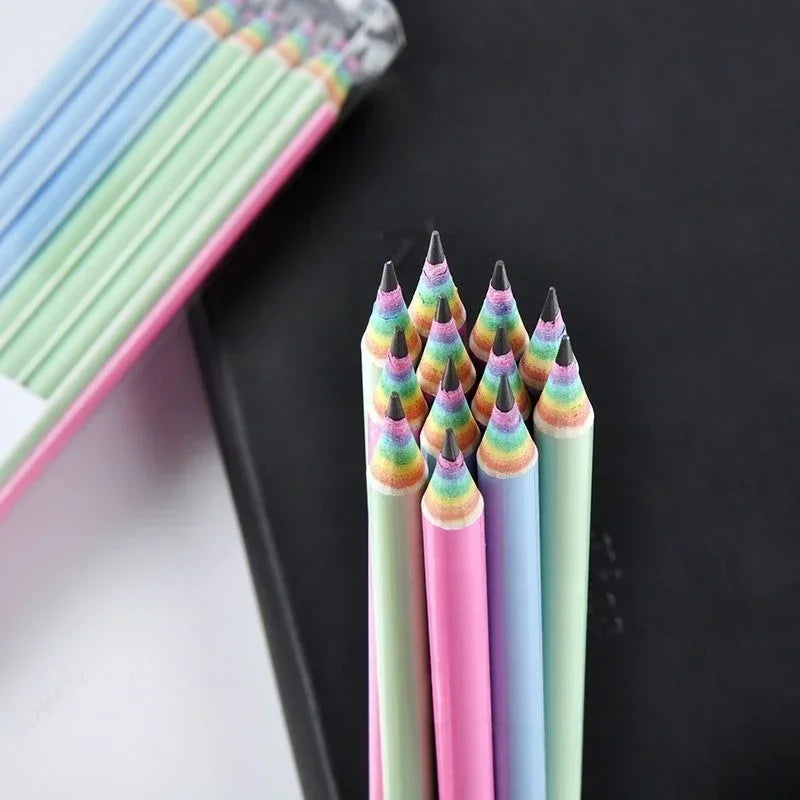 Rainbow HB Pencils Non Toxic Eco Friendly School Writing Drawing Student Art Supplies