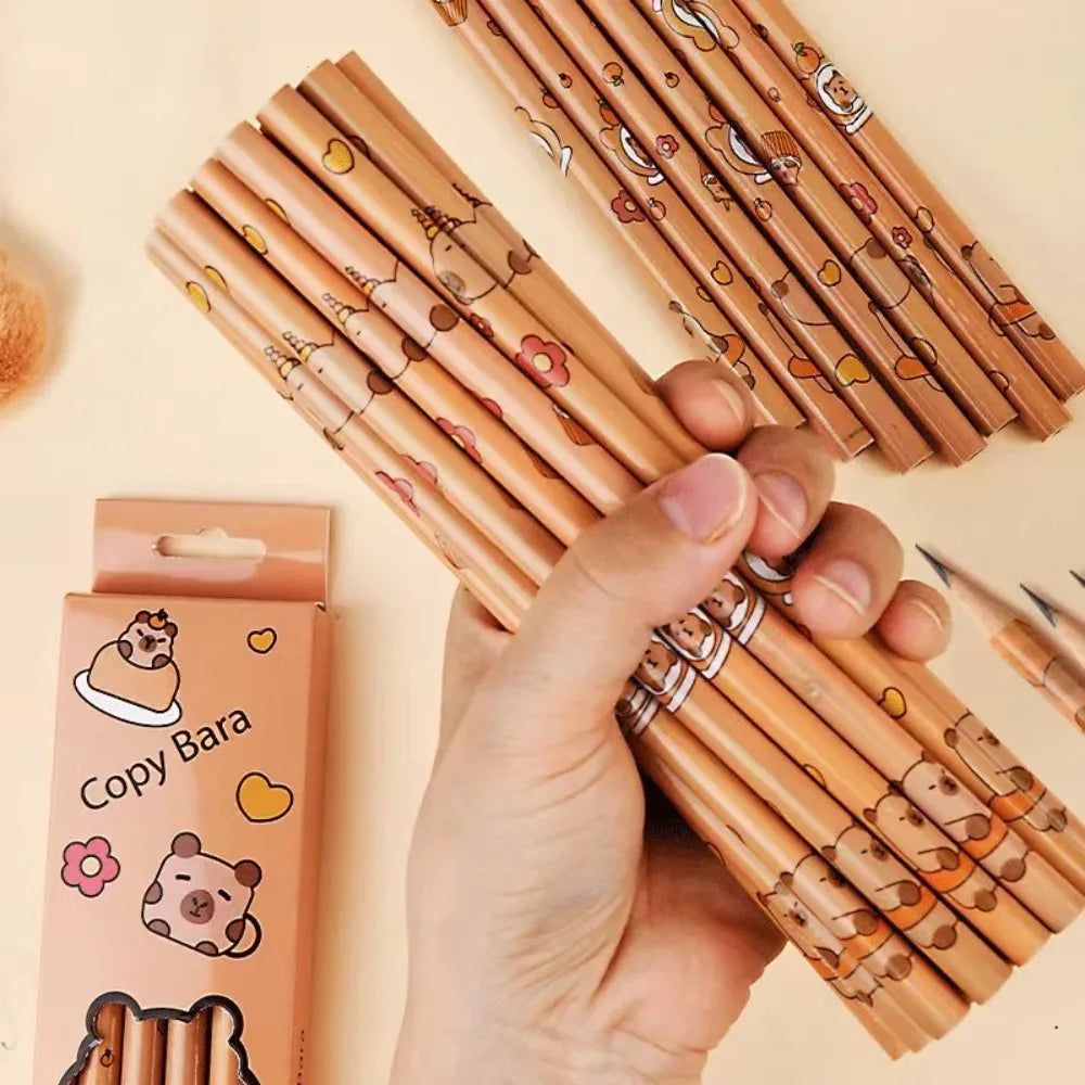 12Pcs/Set Capybara Writing Pencil Cartoon HB Wood Pencil Drawing Stationery for Children Student School Supplies