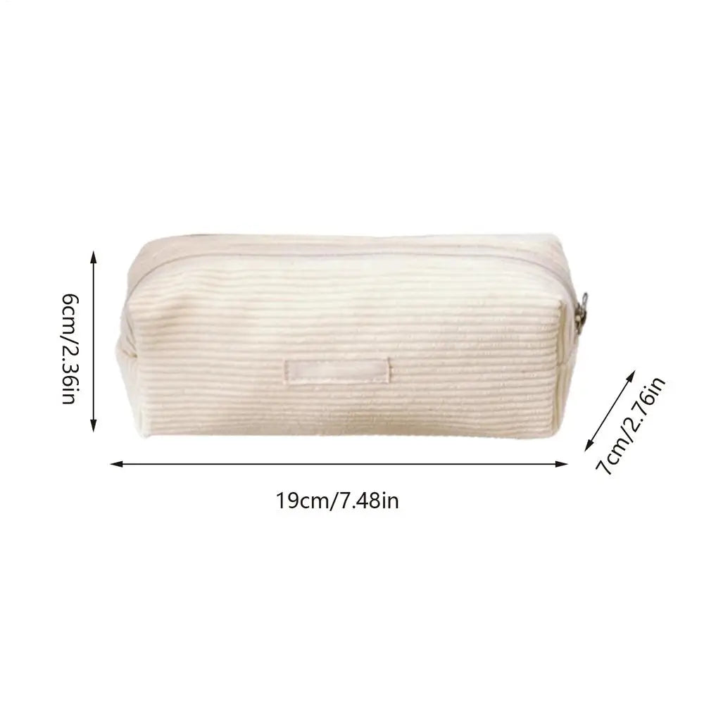 Corduroy Pencil Bag Fashionable Makeup Bag Cute Corduroy Pencil Case for Office Large Capacity Zipper Makeup Pouch Bag Pencil