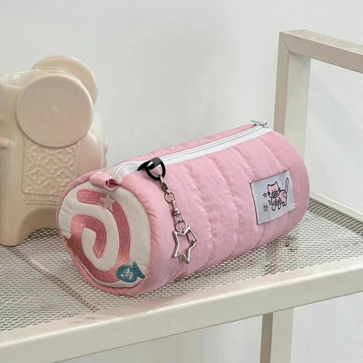 Pink Towel Roll Pencil Case Kawaii Soft Pen Storage Bag Cosmetic Pouch Cartoon Large Capacity Student Stationery School Supplies