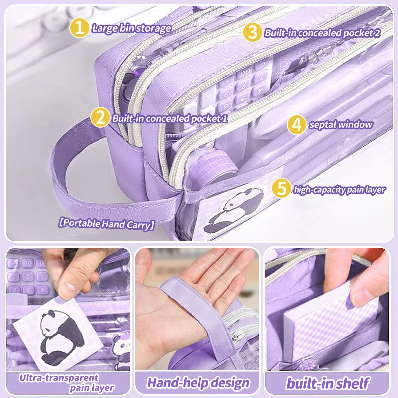 1 large capacity pencil case and stationery bag with multiple compartments, suitable for organizing office and school supplies