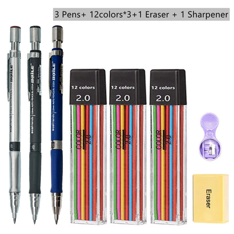 Mechanical Pencil Set 2mm Carpenter Drafting HB Pencil Pen 2.0 mm For Drawing Writing Sketching Kawaii School Automatic Supplies