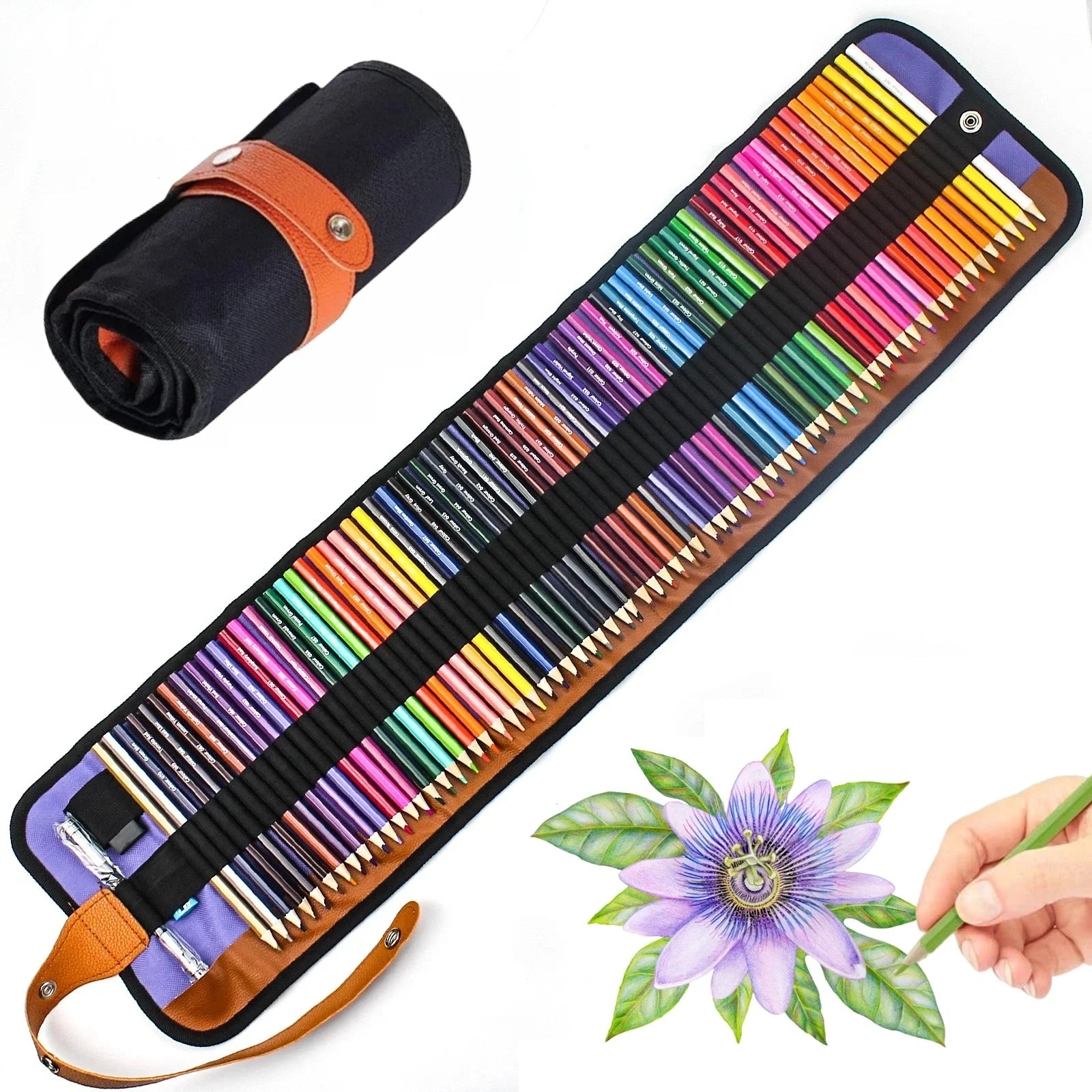 50/72PCS Colored Pencils Set With Canvas Roll-Up Vibrant Color Pencil Art Supplies Stationery, 3PCS Colored Black Wood Pencils