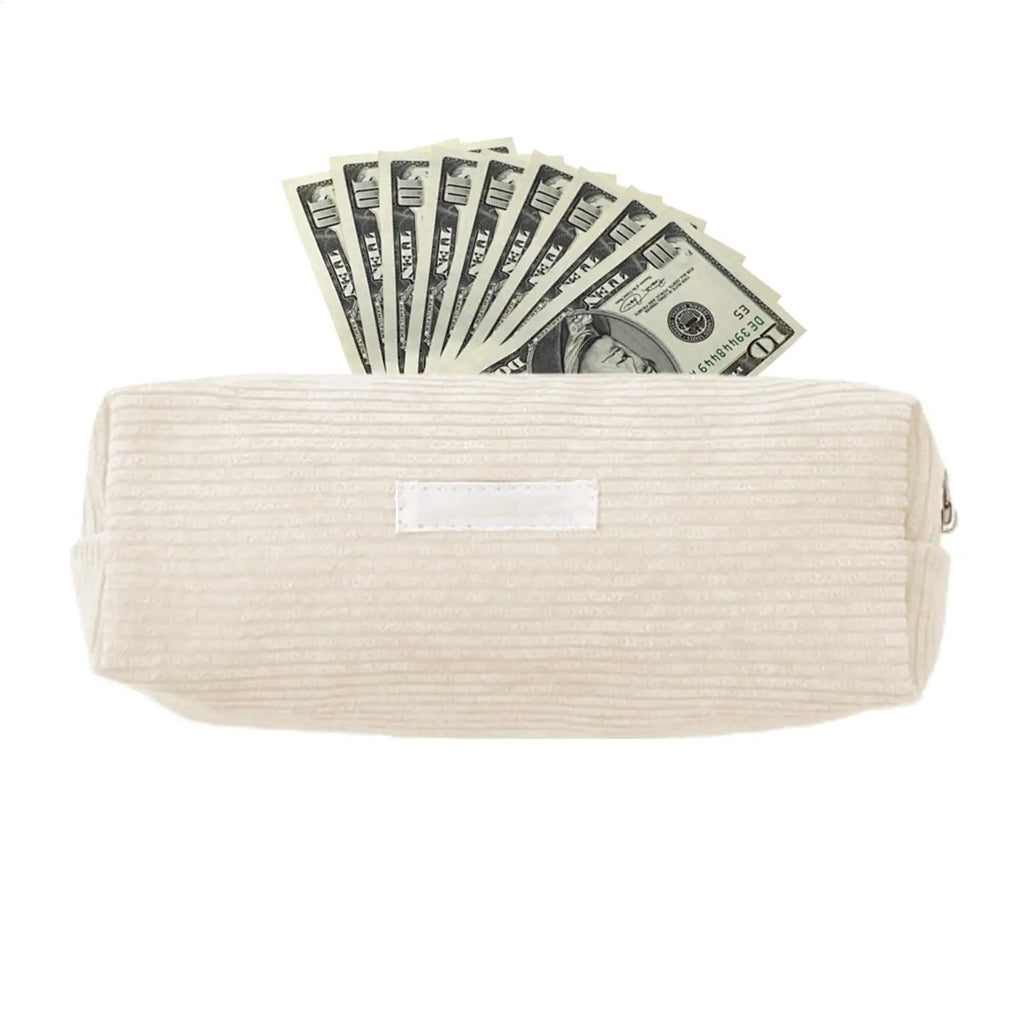 Corduroy Pencil Bag Fashionable Makeup Bag Cute Corduroy Pencil Case for Office Large Capacity Zipper Makeup Pouch Bag Pencil