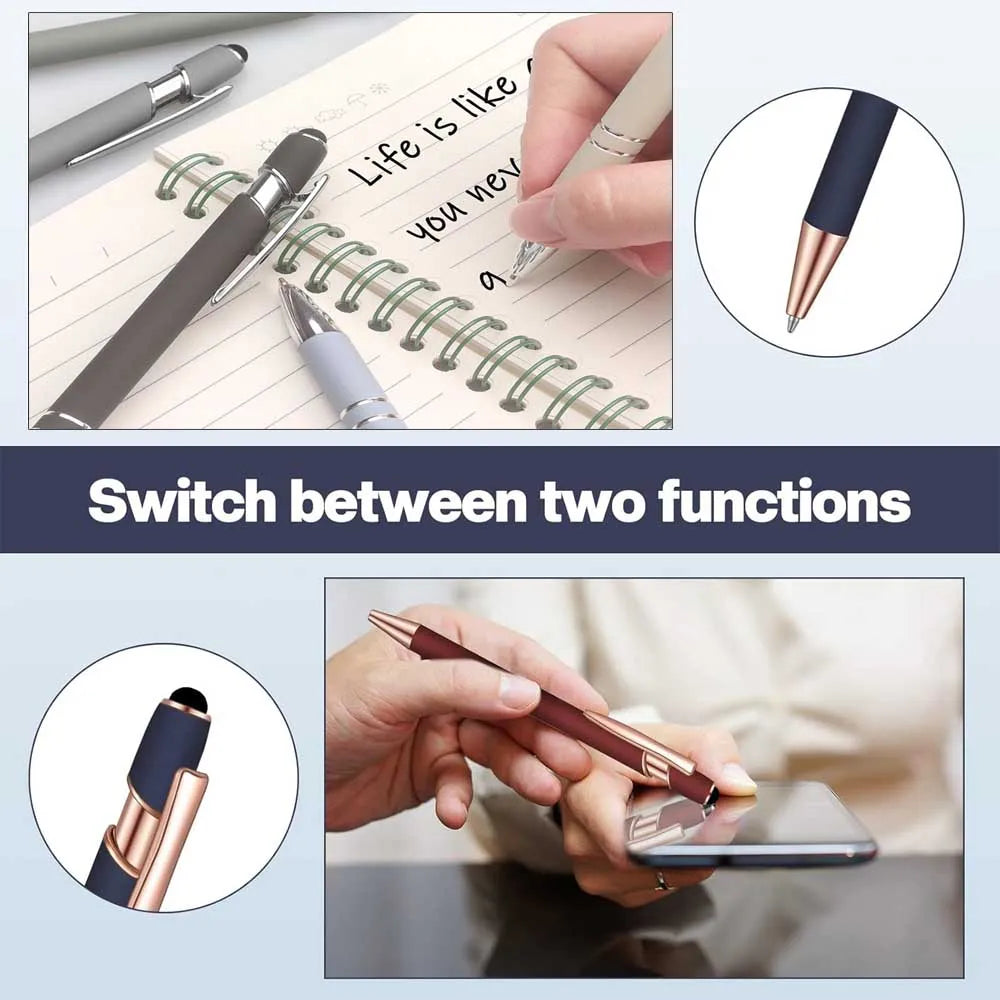 5-12Pieces Ballpoint Pen with Stylus Tips, Metal, 2 in 1 Stylus Ballpoint Pen 1.0 mm Black Ink  for Smartphone, Tablet