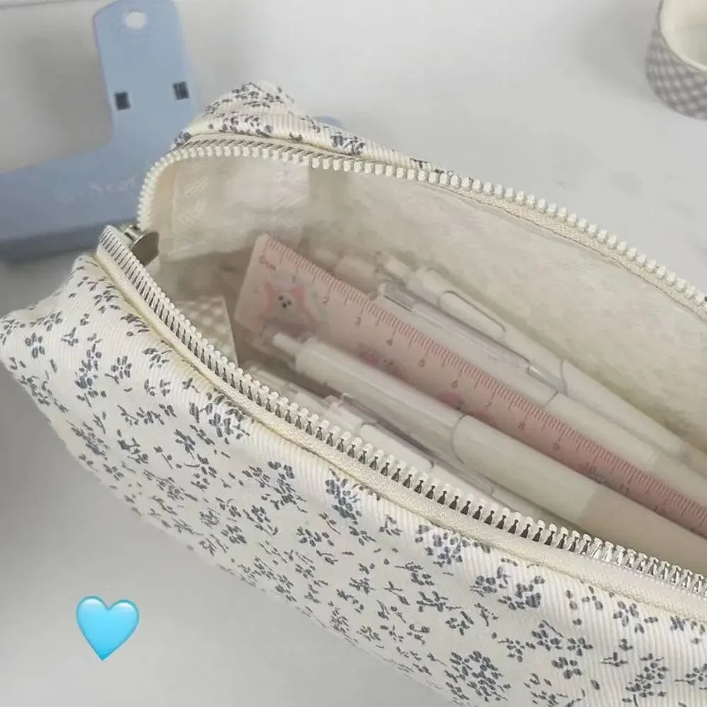 Small Fresh Floral Pen Bag Large Capacity Pencil Case Multifunctional Stationery Storage Bag Student School Organizer Supplies