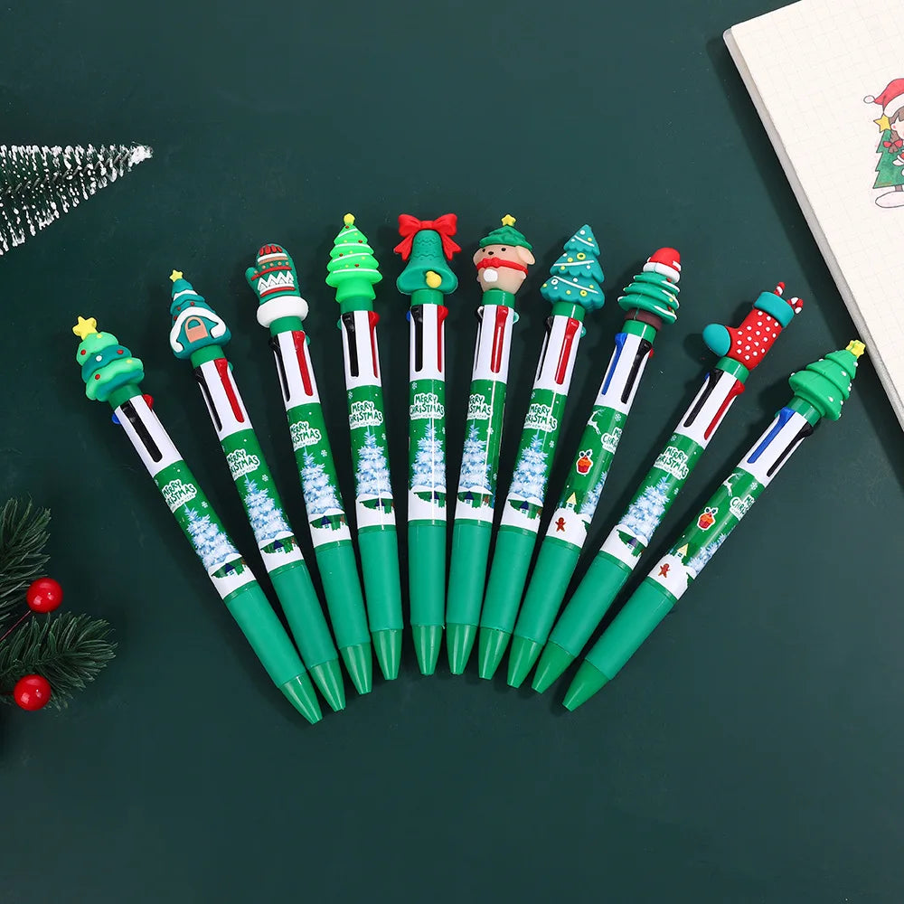 30Pcs/Lot Kawaii Christmas Series Multicolor Ballpoint Pen Cute Cartoon Santa Claus 10Color 6Color 4Color Pens School Kids Gifts
