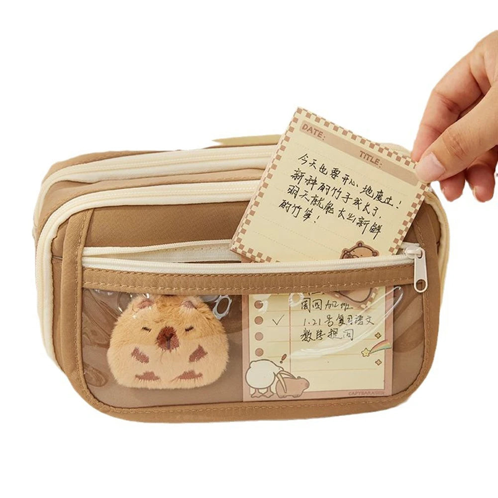 Cute Pencil Case Cartoon Animal Student Pen Pouch Large Stationery Organizer Open Wide Compartment Pen Bo'x For School