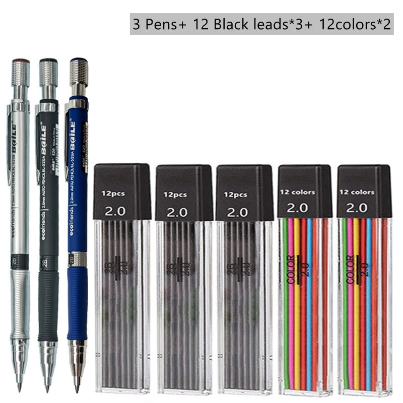 Mechanical Pencil Set 2mm Carpenter Drafting HB Pencil Pen 2.0 mm For Drawing Writing Sketching Kawaii School Automatic Supplies