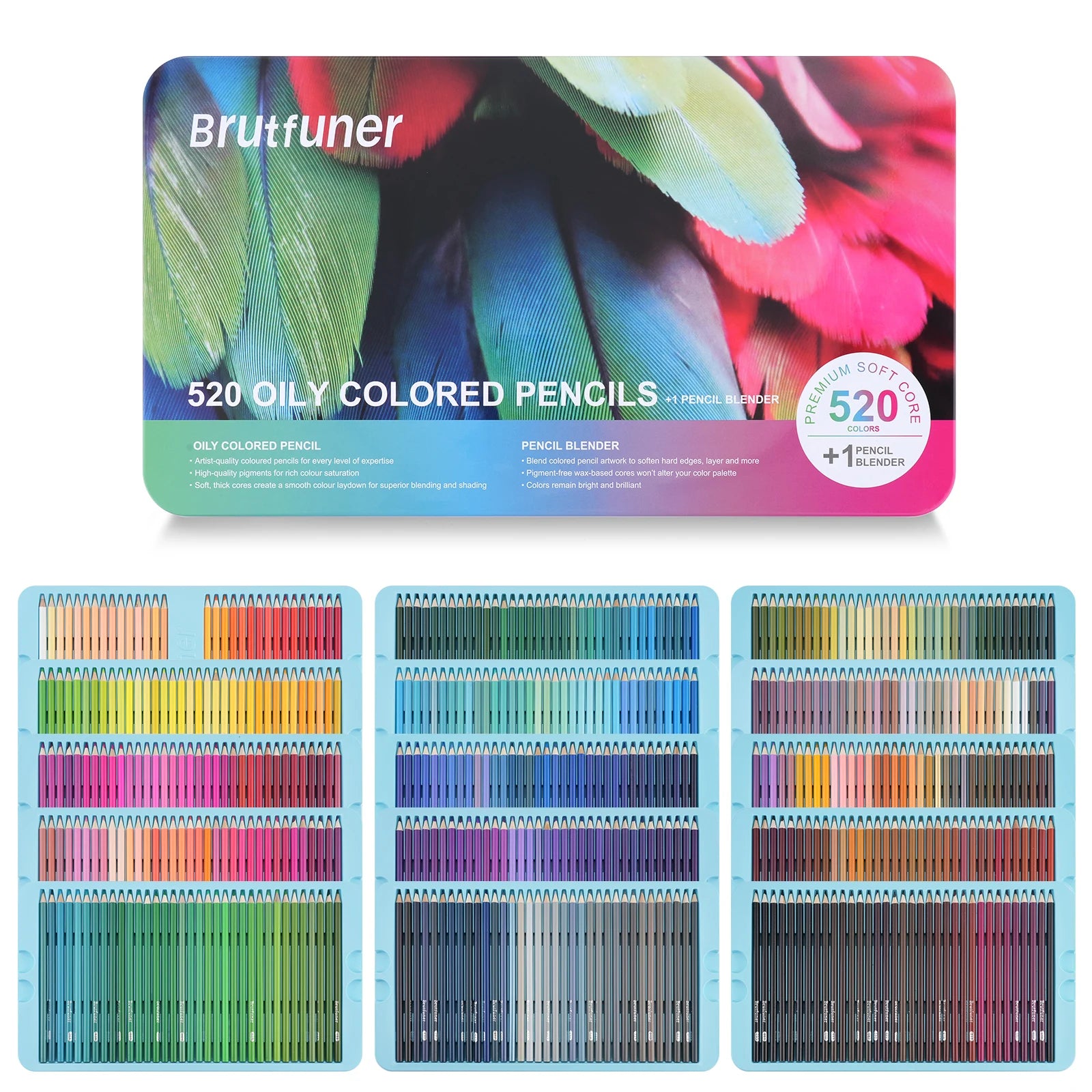 Pro Oily Colored Pencils,Set of 180/240/300/520 Colors,Artists Soft Core with Vibrant Color,Ideal for Drawing Sketching Shading
