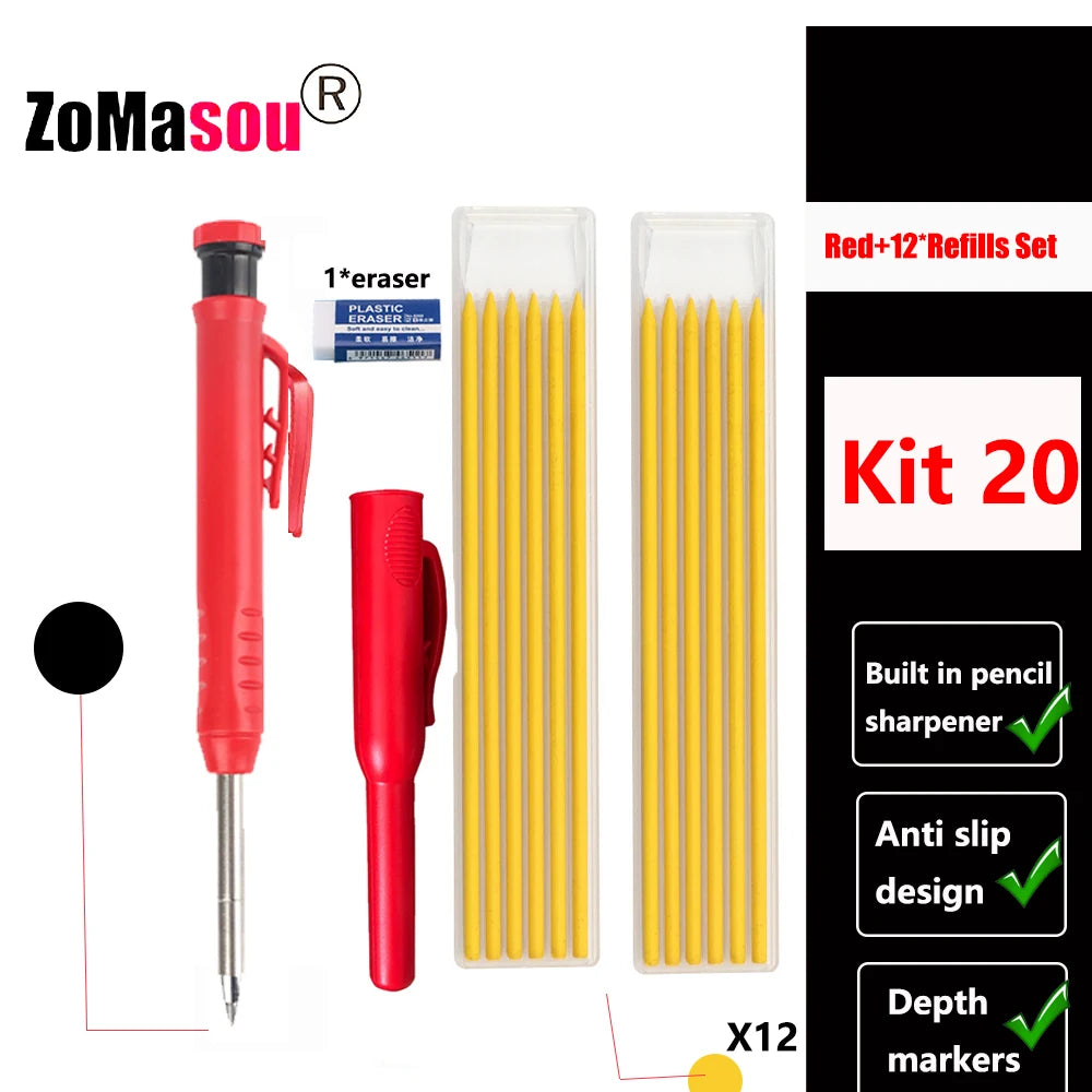 Top Solid Carpenter Mechanical Pencil Woodworking Long Head Deep Hole Markers Pen Pencils Refill Leads Sharpener Stationery