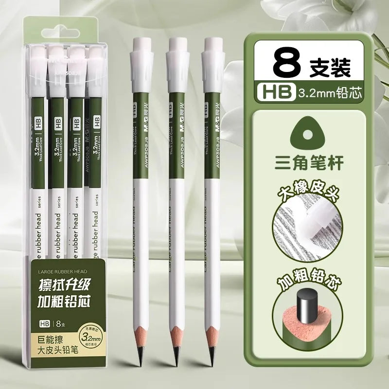 M&G Extra-Thick Lead Wooden Pencil HB/2B Hardness with Large Eraser 3.2mm Lead Student Resistant to Breaking