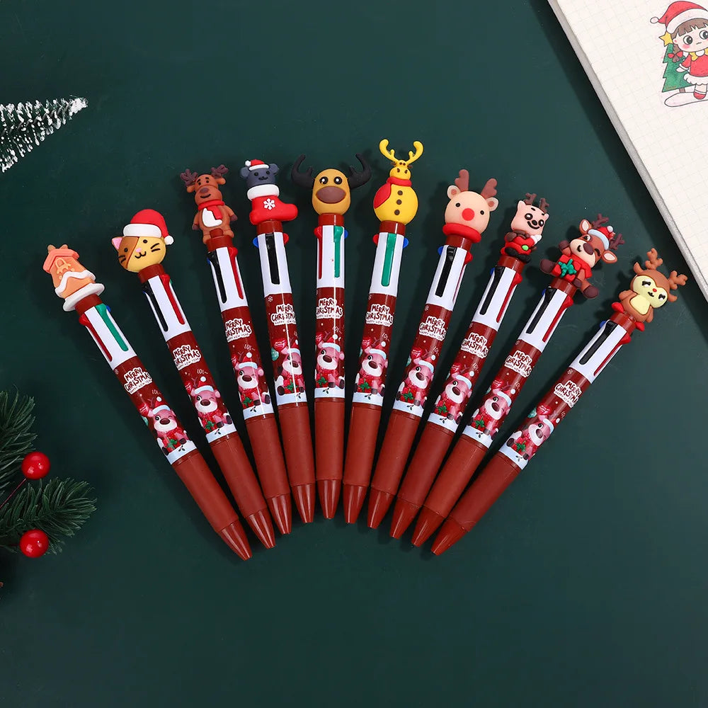30Pcs/Lot Kawaii Christmas Series Multicolor Ballpoint Pen Cute Cartoon Santa Claus 10Color 6Color 4Color Pens School Kids Gifts