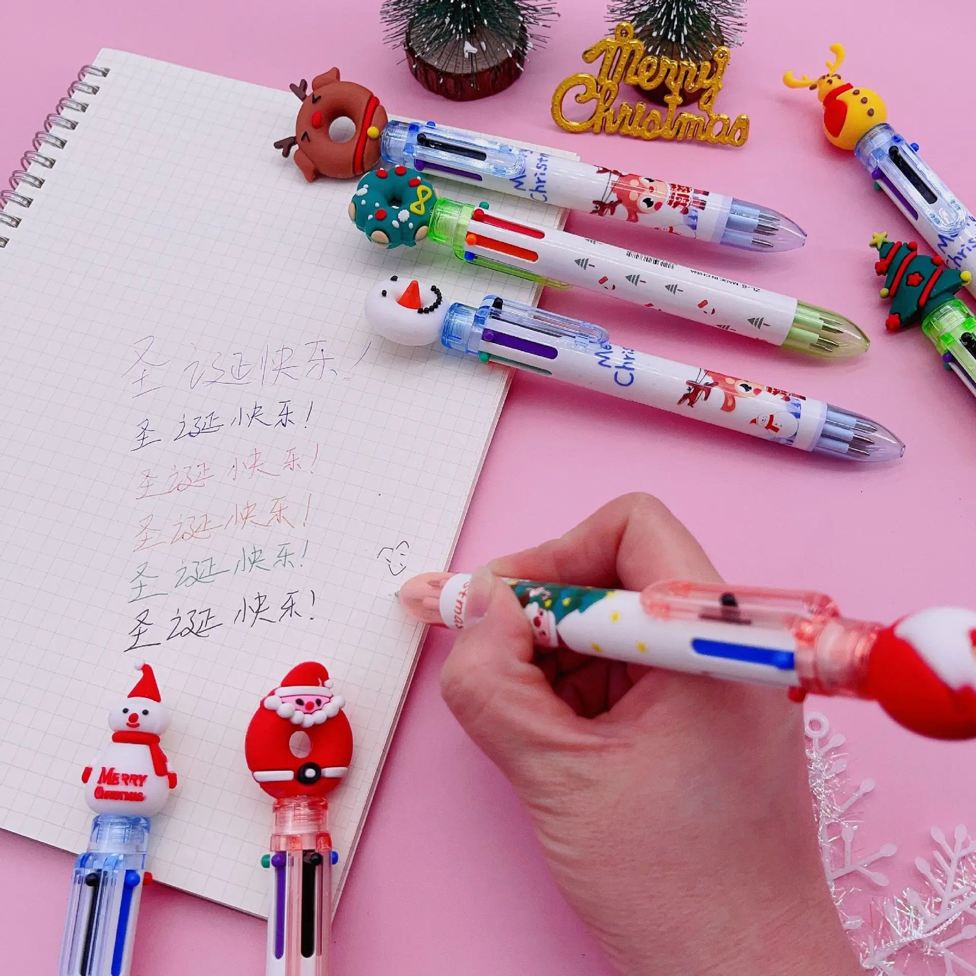 30Pcs/Lot Kawaii Christmas Series Multicolor Ballpoint Pen Cute Cartoon Santa Claus 10Color 6Color 4Color Pens School Kids Gifts