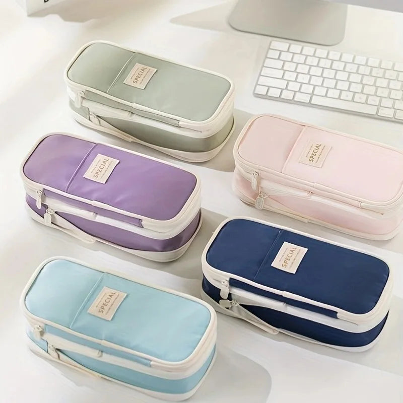 Extra large capacity pencil case, simple pencil case, waterproof fabric, suitable for students office supplies desktop organizer