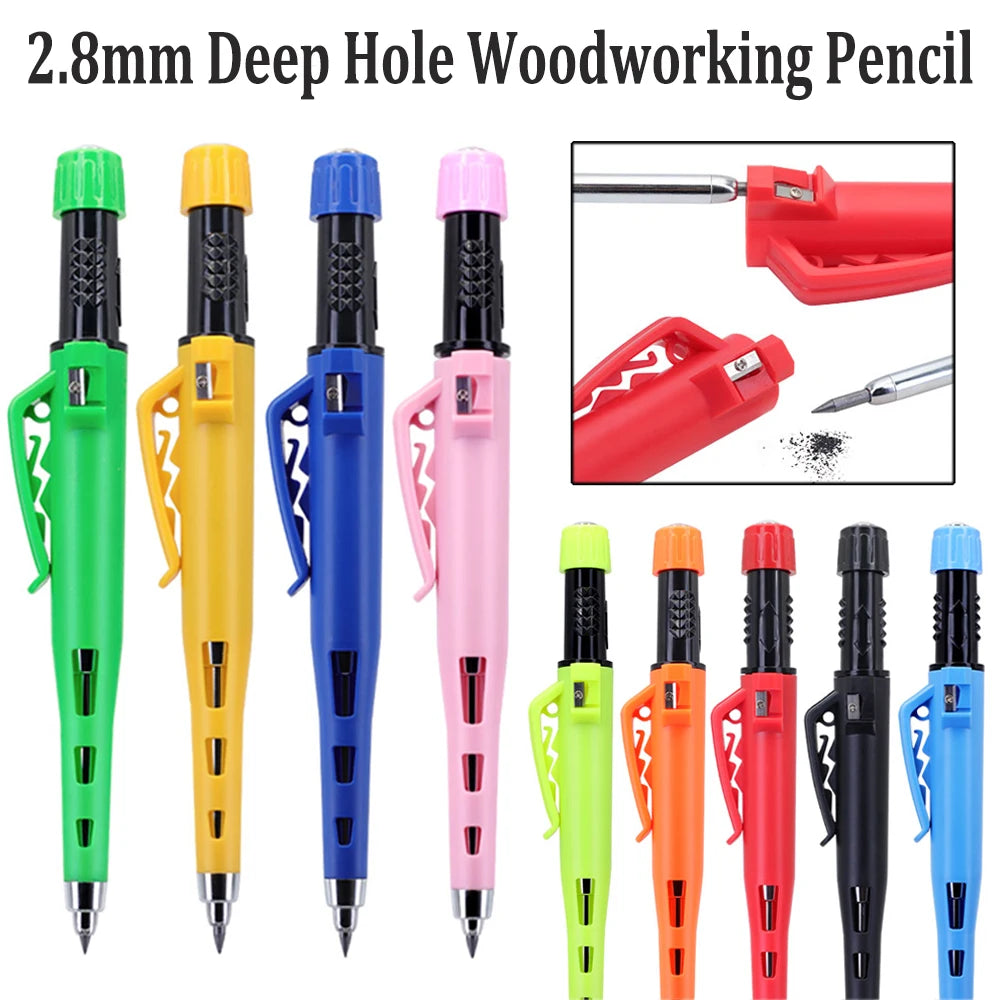 Multicolored 2.8mm Woodworking Mechanical Pencil with Sheath Built In Pencil Sharpener Long Headed Deep Hole Marking Pencil