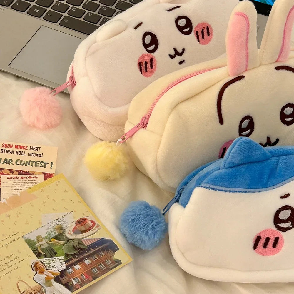 Chiikawa Anime Figures Pencil Cases Hachiware Plush Office School Supplies Pen Bag Portable Cosmetic Bag Girl Boy Students Gifts