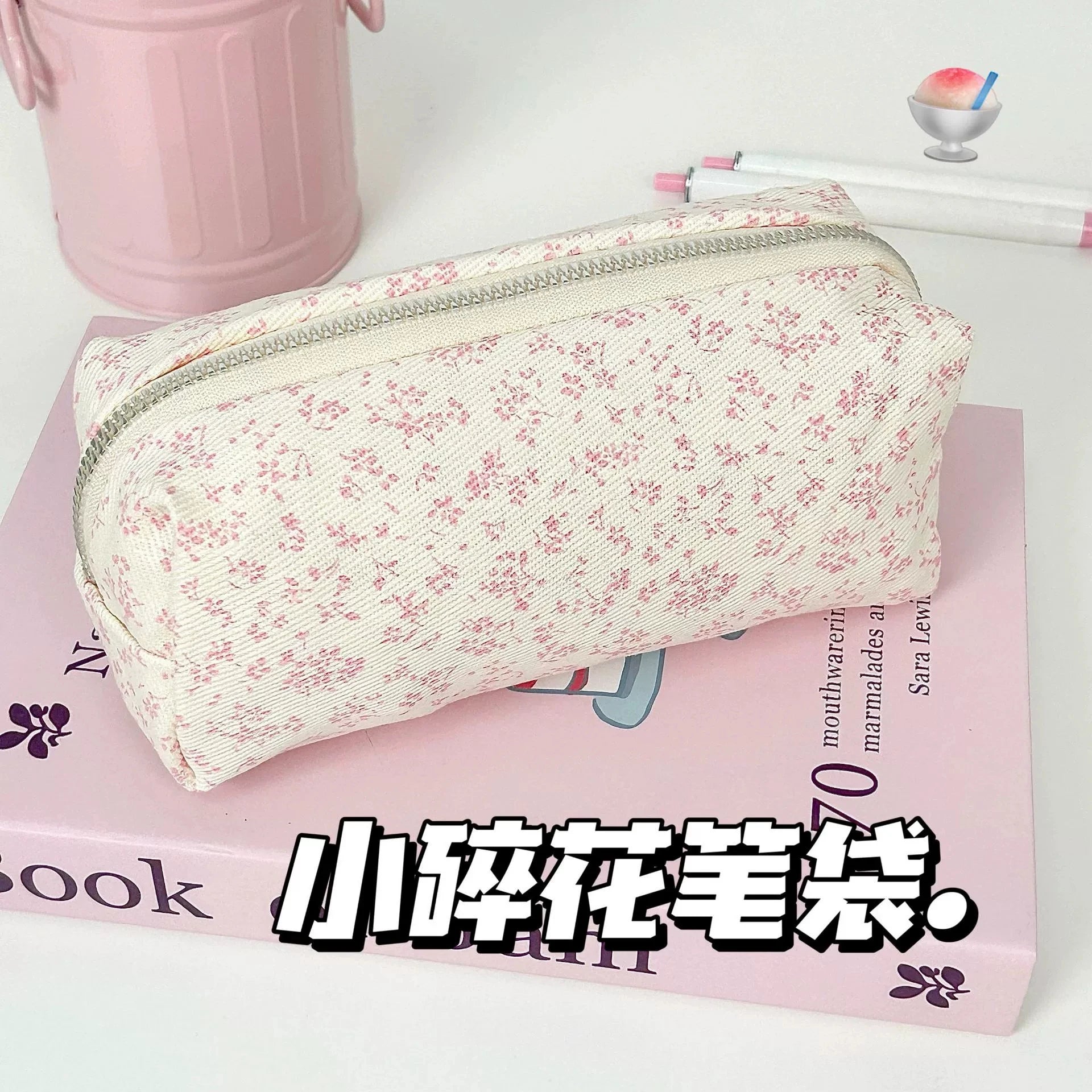 Small Fresh Floral Pen Bag Large Capacity Pencil Case Multifunctional Stationery Storage Bag Student School Organizer Supplies