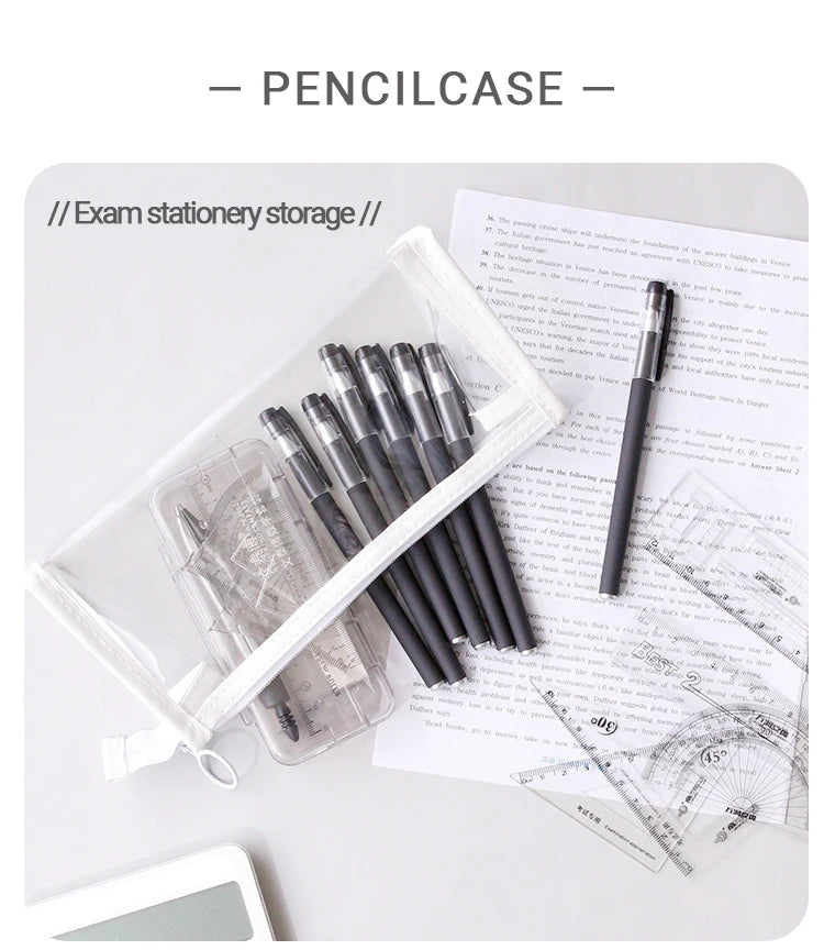 Transparent Softness PVC Pencil Case Waterproof Large Capacity Layer Pen Bag Ins Style Make up Bag Storage Bag School Stationery