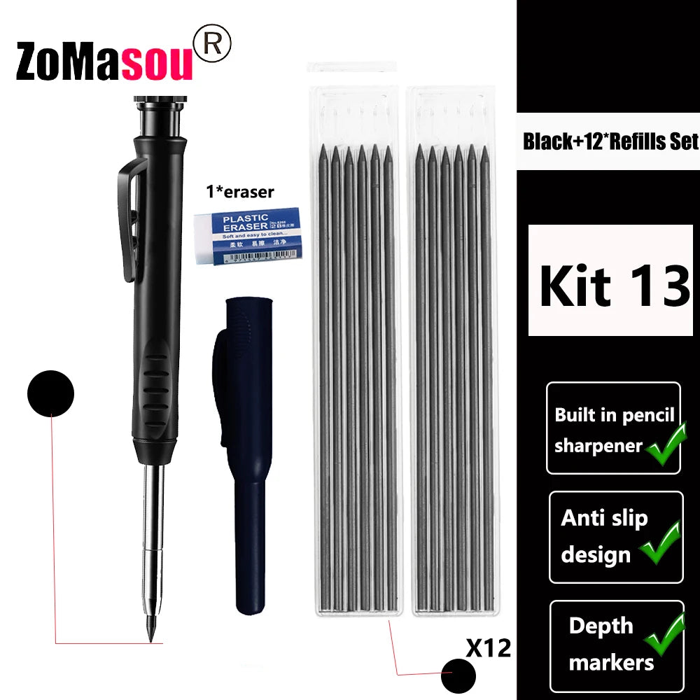 Top Solid Carpenter Mechanical Pencil Woodworking Long Head Deep Hole Markers Pen Pencils Refill Leads Sharpener Stationery