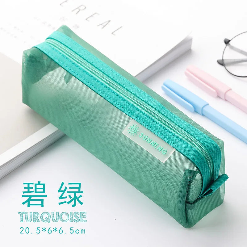 Transparent Mesh Pencil Bag Student Examination Dedicated Nylon Pen Case Unisex Large Capacity Pouch School Supplies Stationery