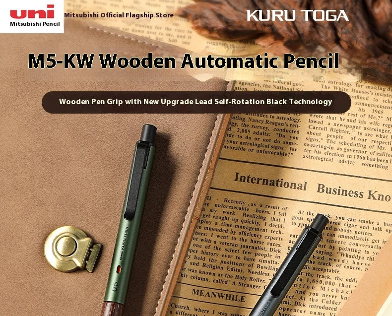 Uni Kuru Toga Metal Mechanical Pencil,M5-KW/KH Metal&Wood Barrel Premium 0.5mm Automatic Rotation Engine For Writing,DraftingPen
