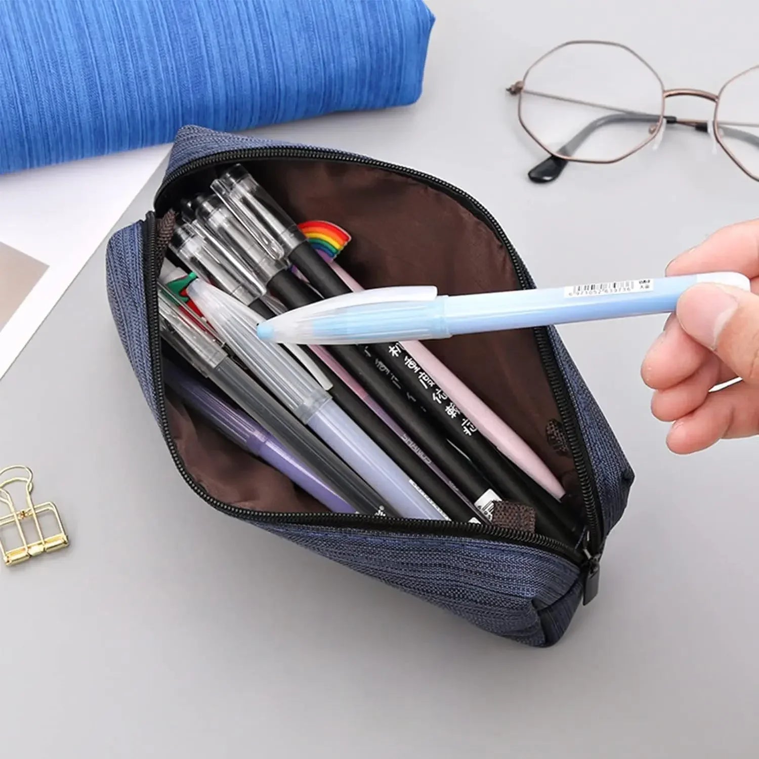 Small Pencil Bag Zipper Makeup Brush Holder Canvas Pencil Case Pouch Box Organizer Gift for School Student Teen Adults Travel