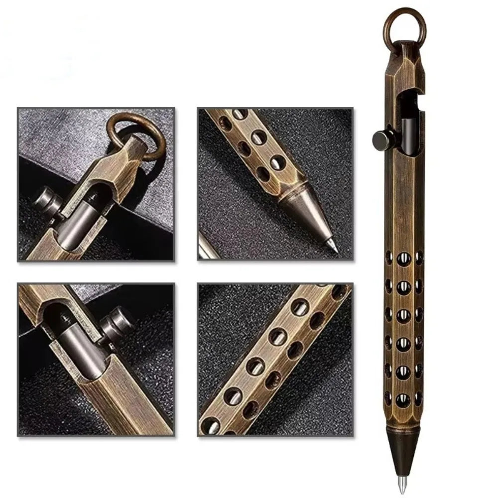 Portable Brass Signature Pen Medium Point 1.0mm Retro Ballpoint Pen Bolt Action Smooth Writing Rollerball Pen Stationery Gifts