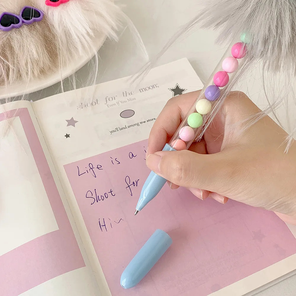 Cartoon Funny Googly Eyes Glasses Pom Pom Ball Pen Creative Writing Ballpoint Pen for School Girls Journal Stationery Kids Gift