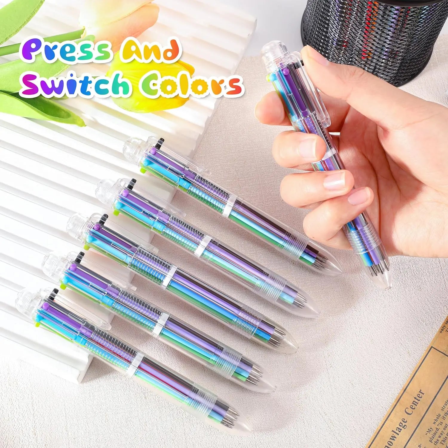 12 Pcs 6-in-1 Multicolor Ballpoint Pens 0.5mm Party Favors 6 Colors Retractable Multicolor Pen For Office School Supplies
