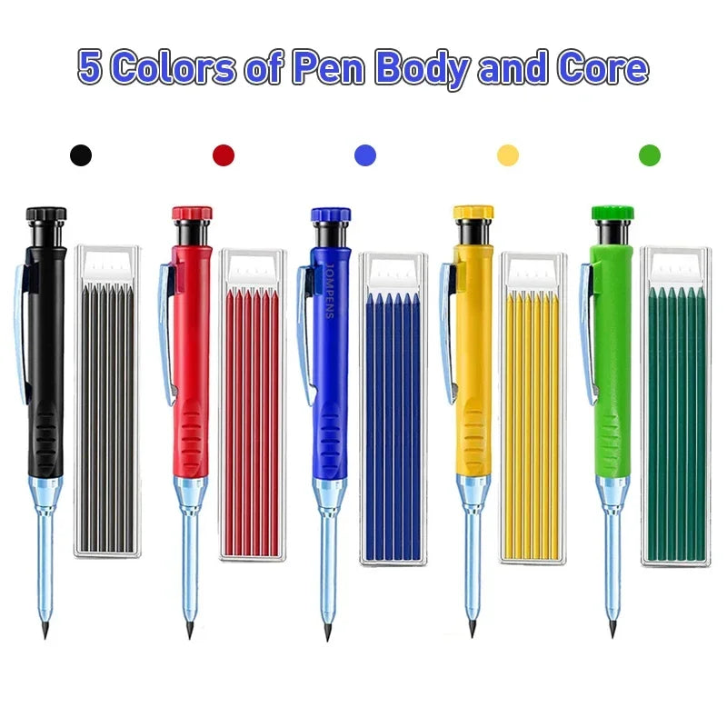 5 Colors 40mm Long Head Carpenter Mechanical Pencil Deep Hole Marker Pencil for Woodworking Construction Home Improvement
