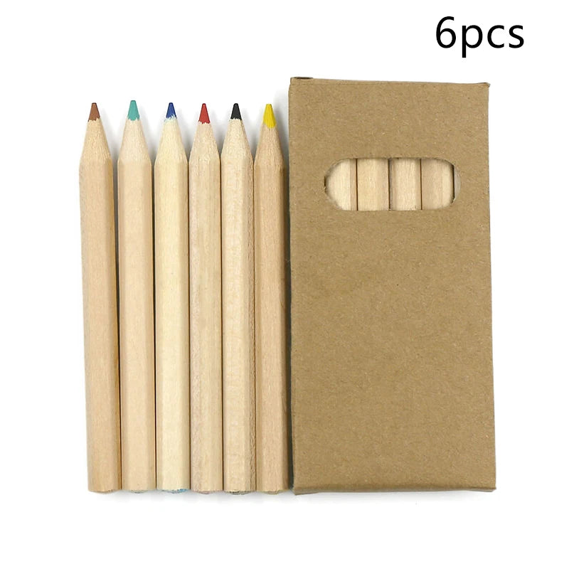 Cute 9cm Mini Drawing Colored Pencil Per Box 6Pcs Wooden Colors Pencil With Sharpener Eraser For Christmas School Party Gift