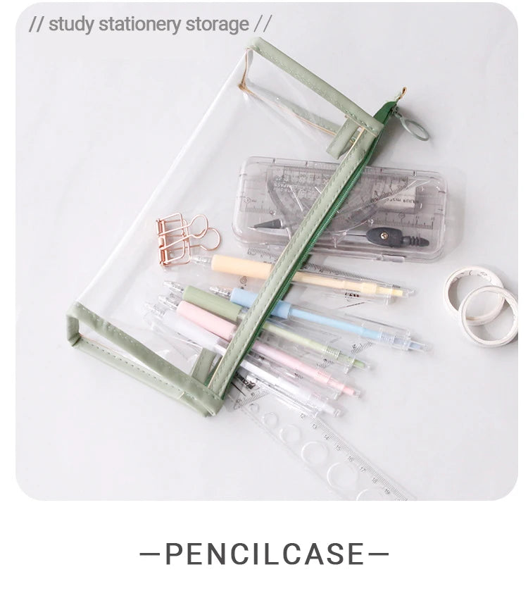 Transparent Softness PVC Pencil Case Waterproof Large Capacity Layer Pen Bag Ins Style Make up Bag Storage Bag School Stationery