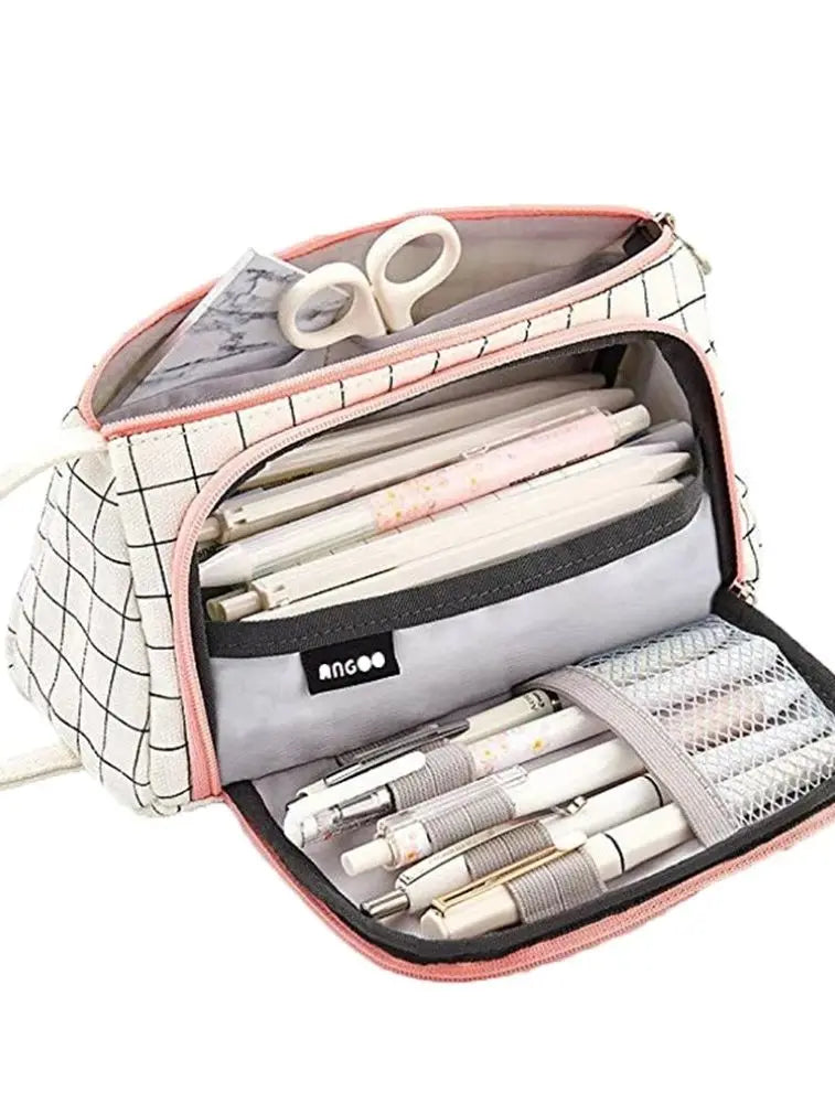 Pink Pencil Bag Holder Case High Capacity Pen Pouch Denim Canvas School Office Supplies Korea Stationery Gift Box Organizer Stor