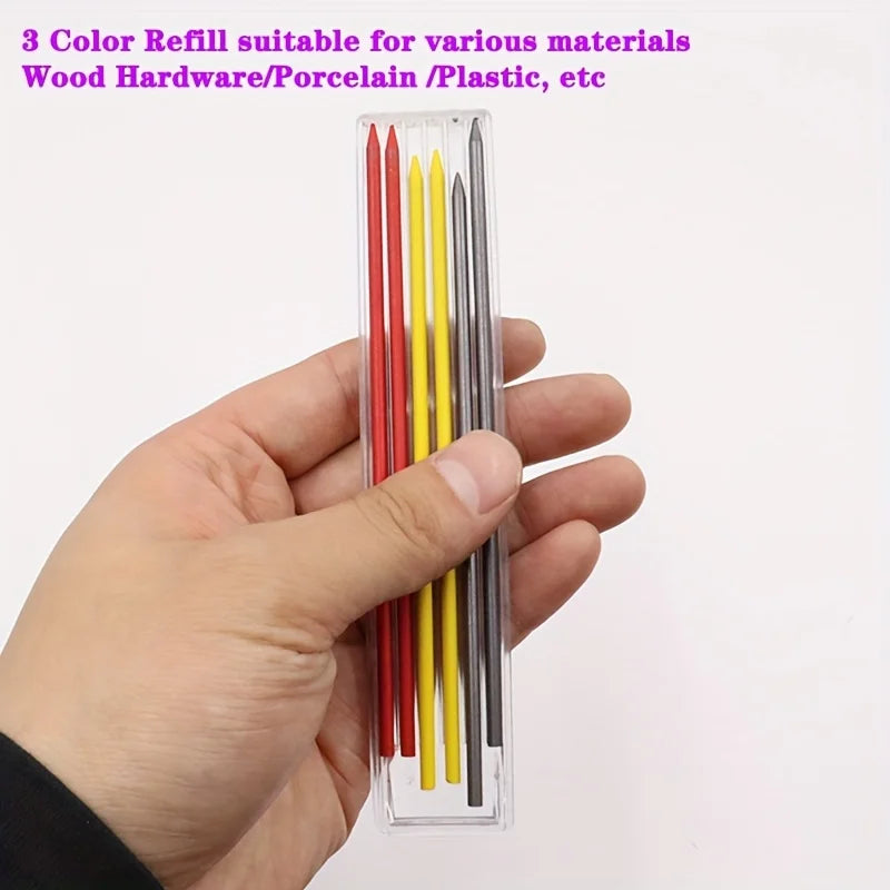 Solid Carpenter Pencil Woodworking  Mechanical 3 Colors Refill Construction Marking Scriber Lead Built-in Sharpener