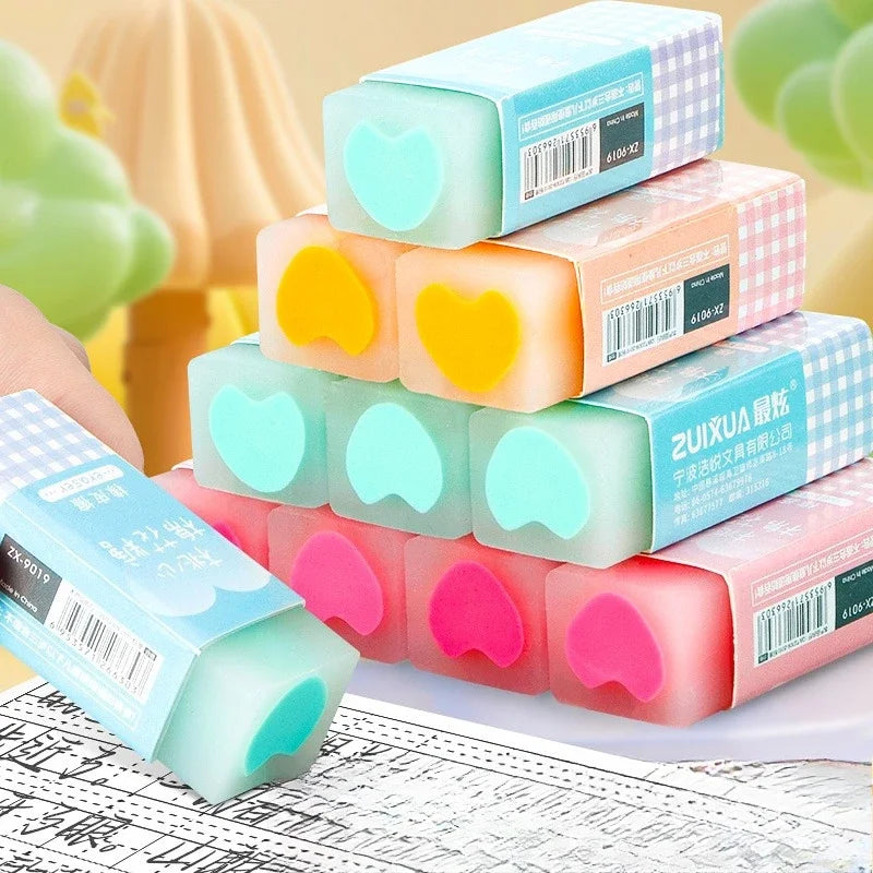 6/12/24/30Pcs Erasers Cute Kawaii Cotton Candy Colorful Heart Filled Erasers Erase in Lines Student Stationery School Supplies.