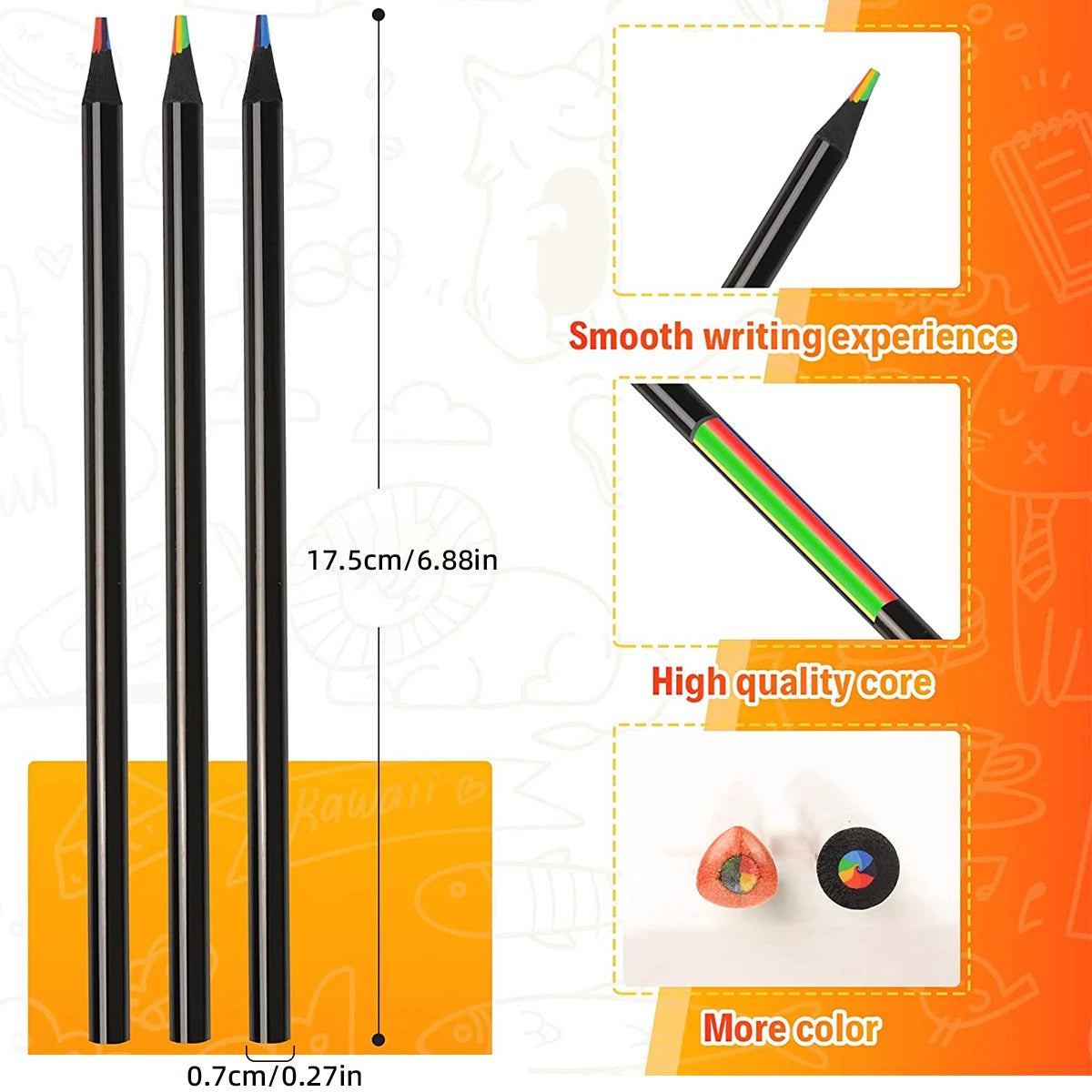 10Pcs/Set Rainbow Pencil Colorful Pencils Wood Colorful Black Wood Painting Supplies Christmas Halloween Gift Black Rainbow Pen