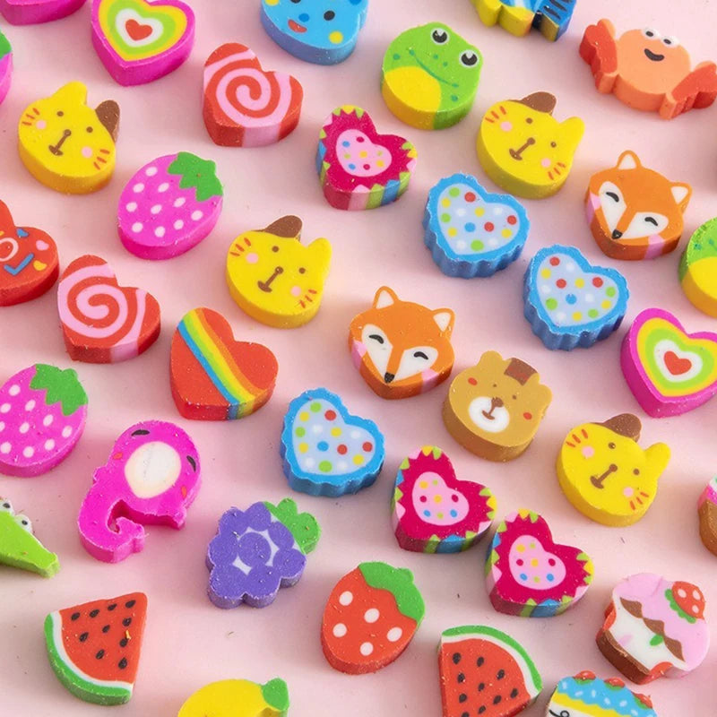 20/40/100/200PCS Mini Eraser Set Cartoon Animal Space Fruit Dishe Shape Eraser Stationery Reward Gift Desk Pet Carnival Gift ZYF